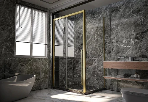 Душевая стенка Veconi Premium Trento SP-30G 90 SP30-G-90-01-C4 профиль Брашированное золото стекло прозрачное