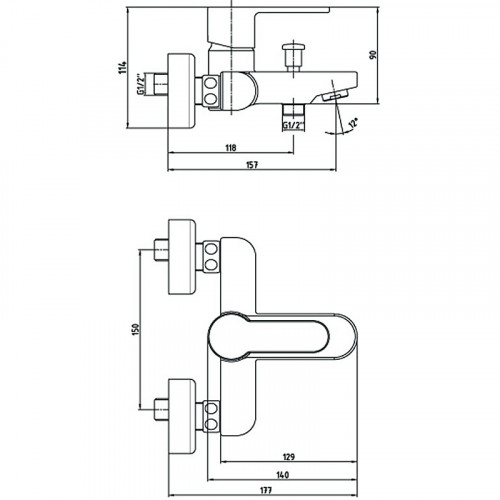 Смеситель для ванны E.C.A. Nita 102102475EX Хром латунь на стену