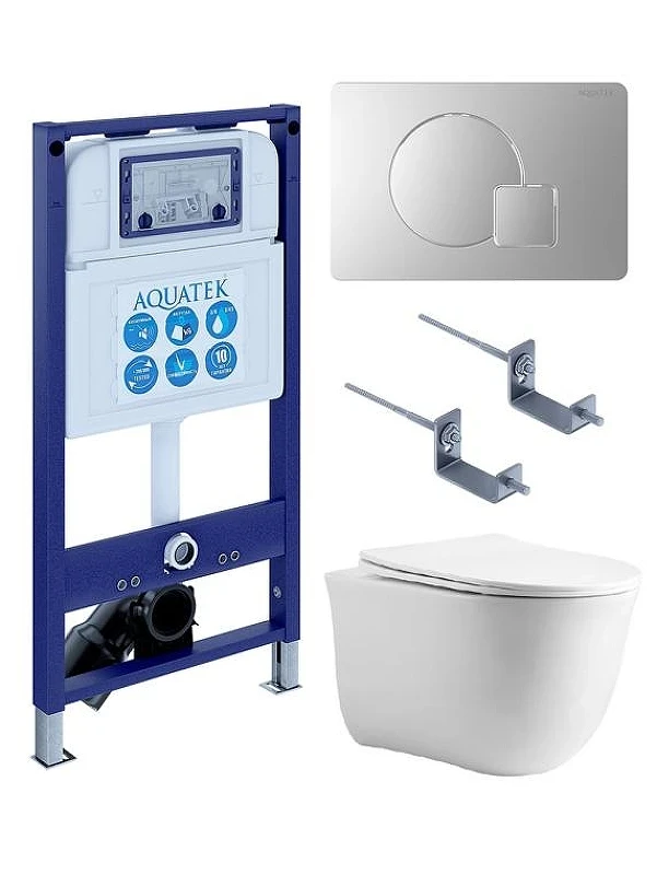 Комплект унитаза с инсталляцией Aquatek Set Aquatek Классик cm-068 4в1 цвет Белый с сиденьем Микролифт и клавишей смыва цвет Хром матовый