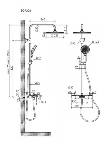 Душевая система Sancos Etna SC9008BN с термостатом цвет Никель брашированный