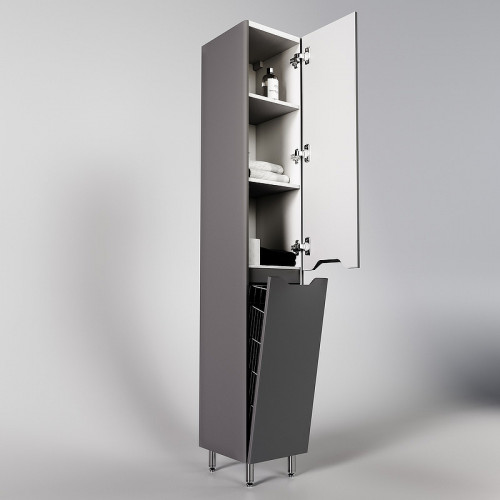 Шкаф пенал Style Line Марелла 30 Люкс Plus СС-00002420 с бельевой корзиной Серый матовый антискрейтч МДФ / ЛДСП