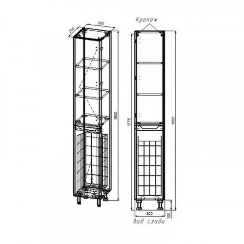 Шкаф пенал Style Line Марелла 30 Люкс Plus СС-00002420 с бельевой корзиной Серый матовый антискрейтч МДФ / ЛДСП