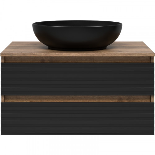 Тумба под раковину Brevita Dakota 80 DAK-09080-19/02-2Я подвесная Черный кварц Дуб Галифакс олово МДФ / ЛДСП