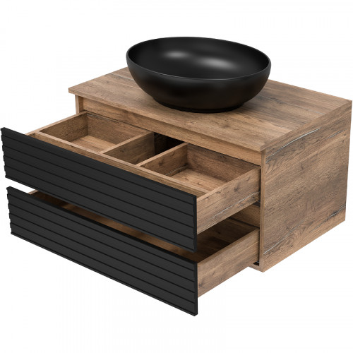 Тумба под раковину Brevita Dakota 80 DAK-09080-19/02-2Я подвесная Черный кварц Дуб Галифакс олово МДФ / ЛДСП