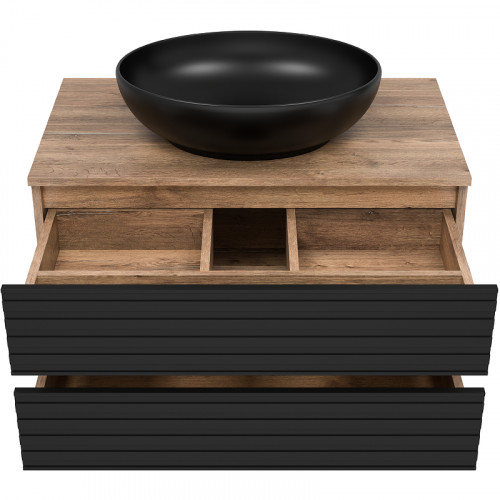 Тумба под раковину Brevita Dakota 80 DAK-09080-19/02-2Я подвесная Черный кварц Дуб Галифакс олово МДФ / ЛДСП