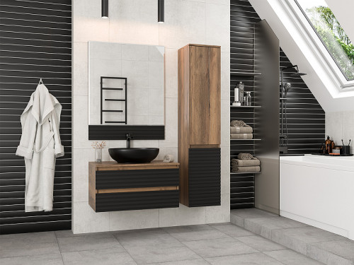 Тумба под раковину Brevita Dakota 80 DAK-09080-19/02-2Я подвесная Черный кварц Дуб Галифакс олово МДФ / ЛДСП