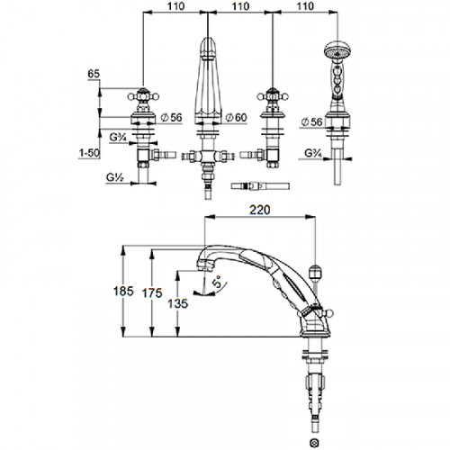 Смеситель на борт ванны Kludi Adlon 515240520 Хром латунь