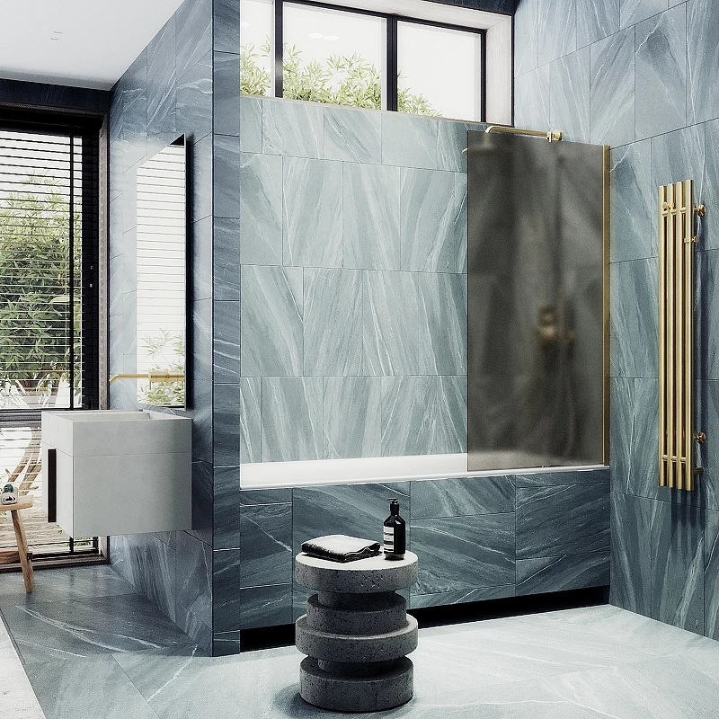 Шторка на ванну Maybah Glass MGV-73-3ш 500x1400 в широком профиле Золото стекло бронзовое матовое
