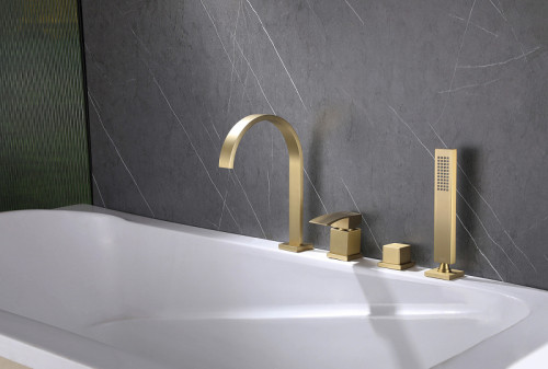 Смеситель на борт ванны Abber Wasserfall AF8613G Золото матовое латунь