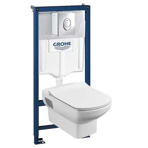 Унитаз с инсталляцией Grohe Rapid SL 38721001R1 цвет Белый с сиденьем Микролифт и клавишей смыва цвет Хром глянцевый