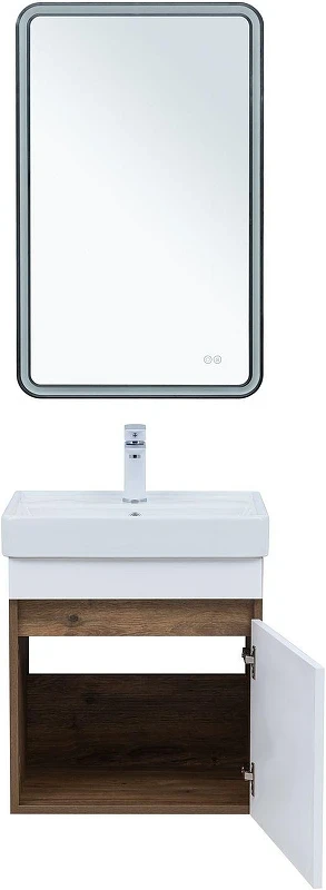 Тумба с раковиной Aquanet Оптима 50 345348 подвесная цвет Дуб рустикальный, Белый сатин