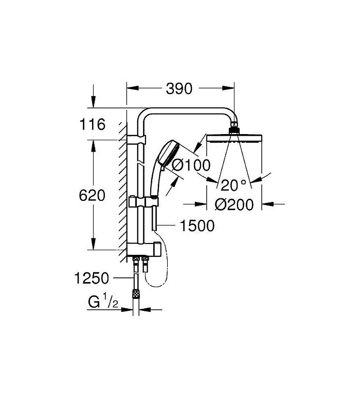 Душевая система Grohe New Tempesta Systems 27389002 Хром латунь на стену