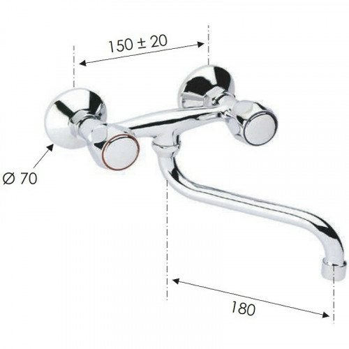 Смеситель для кухни Remer 1000-2000 41Y Хром латунь на стену
