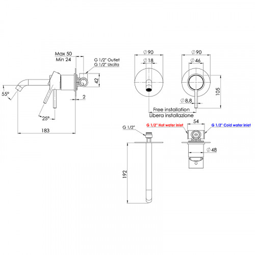 Смеситель для раковины Remer X-Style X15LCNO Черный матовый латунь встраиваемый