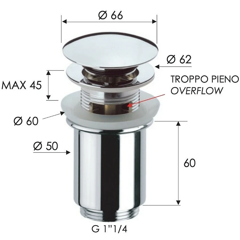 Донный клапан Remer 905CC114BO click-clack Белый матовый