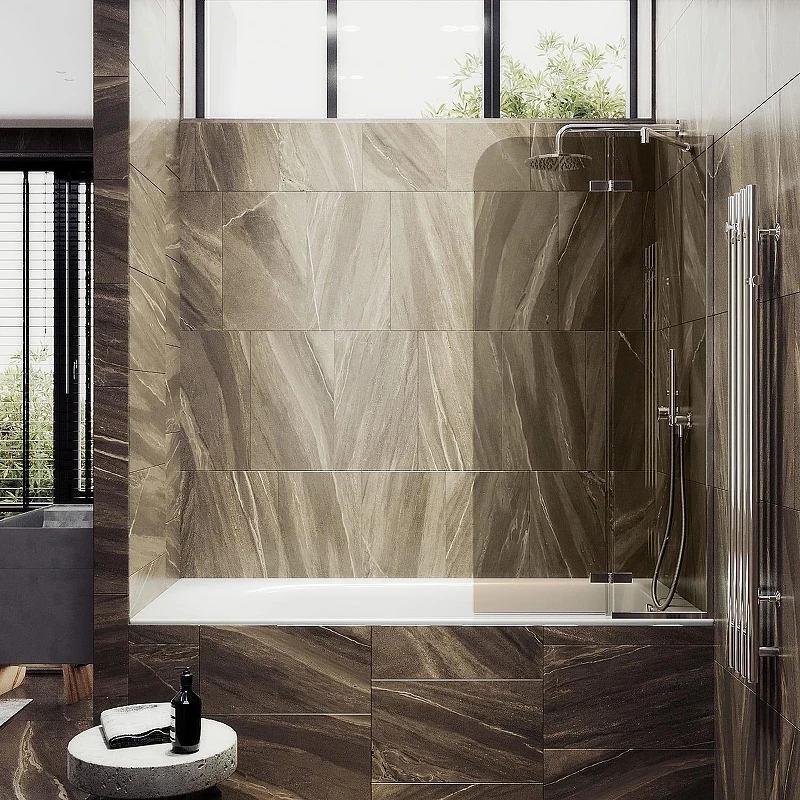 Шторка для ванны Maybah Glass MGV-916-4 990х1400 поворотная с добором Хром глянцевый стекло бронзовое