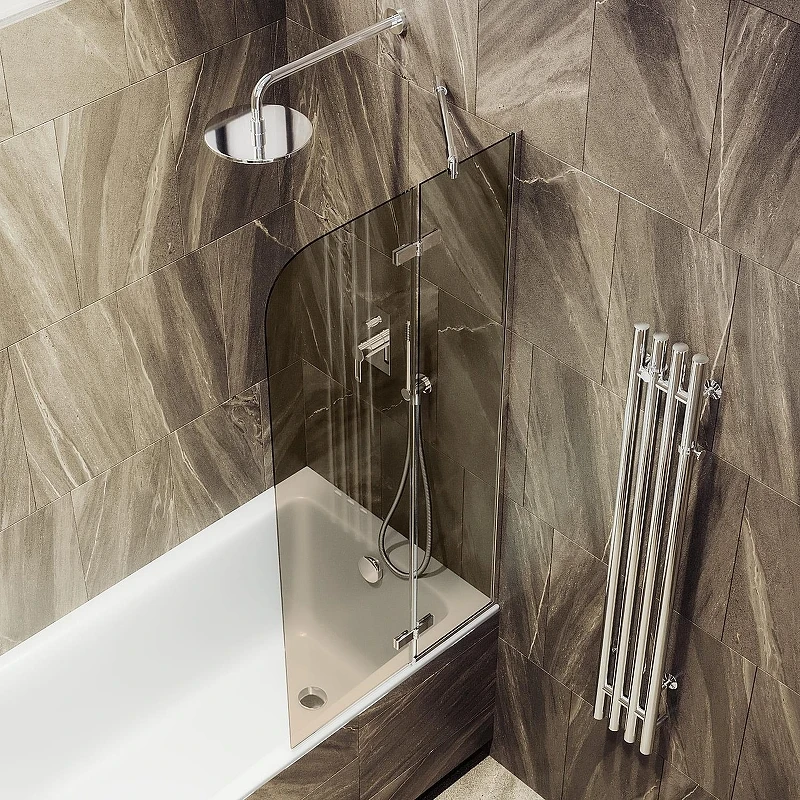 Шторка для ванны Maybah Glass MGV-916-4 990х1400 поворотная с добором Хром глянцевый стекло бронзовое