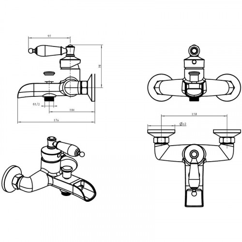 Смеситель для ванны Boheme Vogue 213-MR-GR Золото латунь на стену
