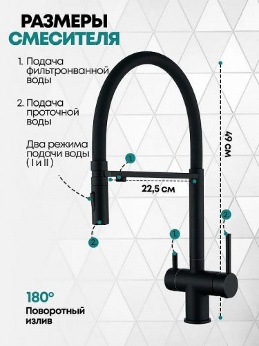 Смеситель для кухни Grocenberg GB4096BL Черный матовый