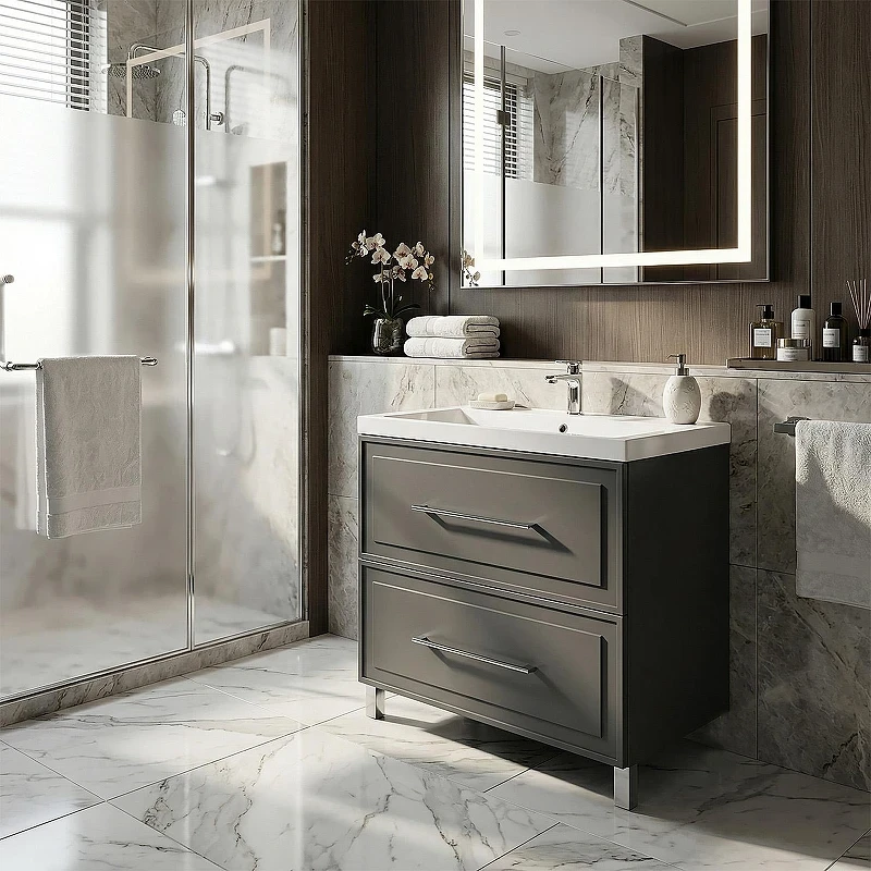 Тумба с раковиной Azario Беллони 80/2Н CS00098086 цвет Графит