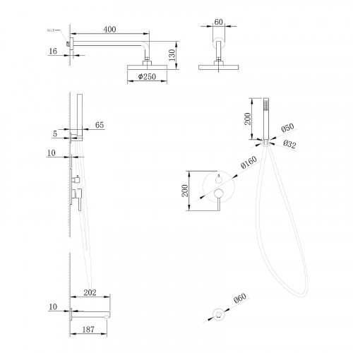 Душевая система Abber Emotion AF8817G Золото матовое латунь встраиваемый
