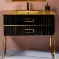 Тумба под раковину Boheme Armadi Art Monaco 100 866-100-BG Черный глянец Золото МДФ / ЛДСП