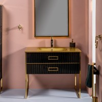 Тумба под раковину Boheme Armadi Art Monaco 100 866-100-BG Черный глянец Золото МДФ / ЛДСП
