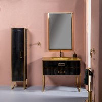 Тумба под раковину Boheme Armadi Art Monaco 100 866-100-BG Черный глянец Золото МДФ / ЛДСП