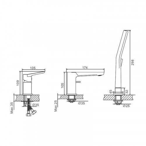 Смеситель на борт ванны Belz B715-7 B66715-7 цвет Черный