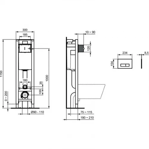 Инсталляция Ideal Standard Prosys Eco Frame M E2332AA для унитаза с клавишей смыва Хром нержавеющая сталь