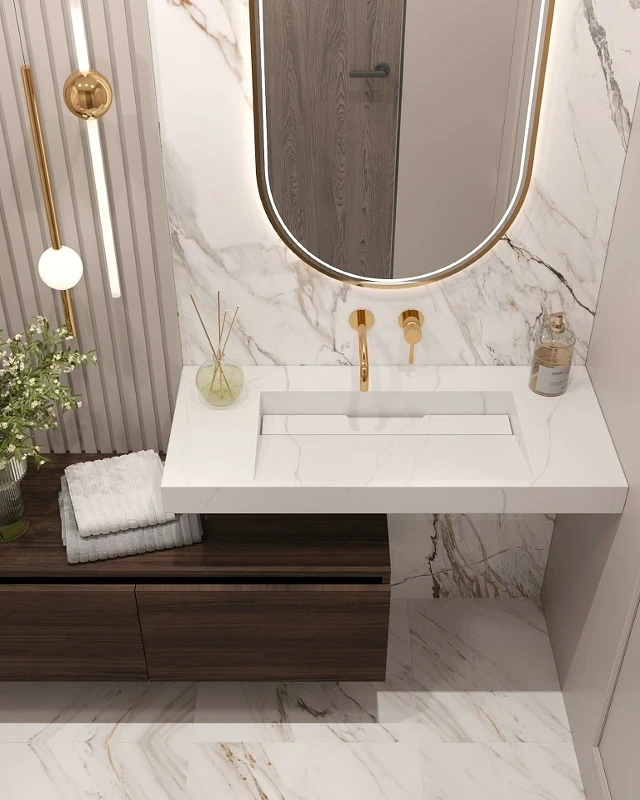 Раковина Boheme Armadi Art Flat 100 859-100-CLCT Белый мрамор искусственный камень (литьевой мрамор) подвесная