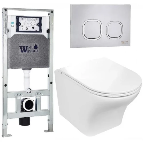 Комплект унитаза с инсталляцией WeltWasser AMBERG 506 ST + ODENBACH 004 GL-WT + AMBERG RD-MT CR 10000006917 цвет Белый глянцевый с сиденьем Микролифт и клавишей смыва цвет Хром матовый