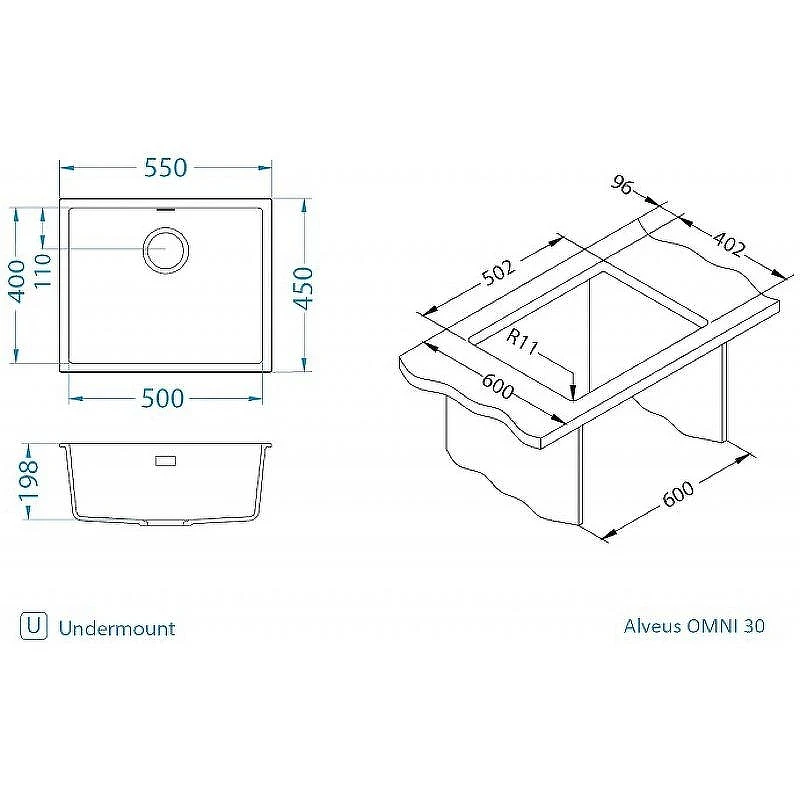 Кухонная мойка Alveus Granital Omni 30 Terra G22 550x450x198 1150053 Песчаная