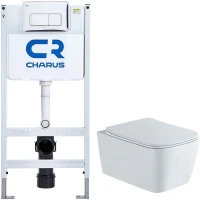 Комплект унитаза Aquatek Либра New AQ1148N-00 с инсталляцией Charus City CR.200.21.01 с сиденьем Микролифт и клавишей смыва Хром глянцевый