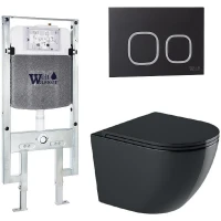 Комплект унитаза с инсталляцией WeltWasser AMBERG 497 ST + MERZBACH 041 XL MT-BL + AMBERG RD-BL 10000010938 цвет Черный матовый с сиденьем Микролифт и клавишей смыва цвет Черный