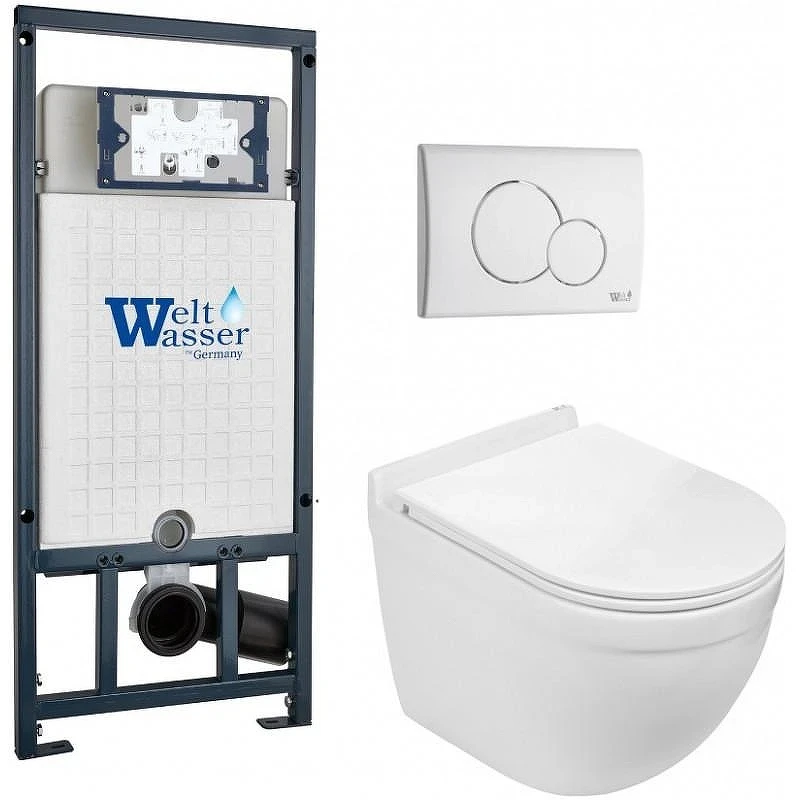 Комплект унитаза с инсталляцией WeltWasser MARBERG 507 + HEIMBACH 043 GL-WT + MAR 507 RD GL-WT 10000012164 цвет Белый глянцевый с сиденьем Микролифт и клавишей смыва цвет Белый глянцевый