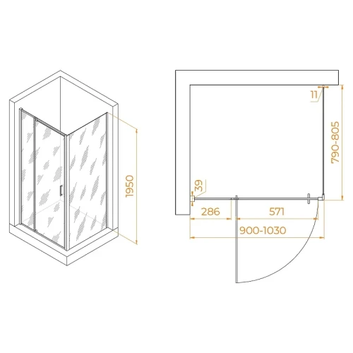 Душевой уголок RGW Passage 90x80 350807898-14 профиль цвет Черный стекло прозрачное