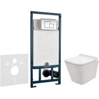 Комплект унитаза AQUAme AQM2004 с сиденьем Микролифт и инсталляцией WeltWasser WW Marberg 507 10000005949+10000005953 с клавишей смыва Хром глянцевый фаянс подвесной