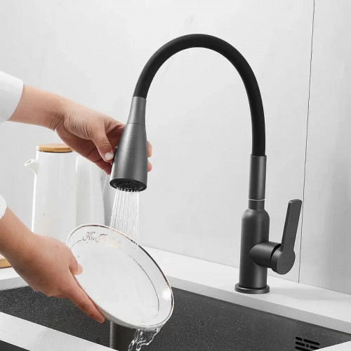 Смеситель для кухни Shevanik S843T-3 цвет Оружейная сталь Черный