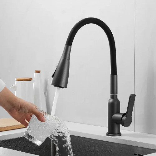 Смеситель для кухни Shevanik S843T-3 цвет Оружейная сталь Черный