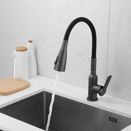 Смеситель для кухни Shevanik S843T-3 цвет Оружейная сталь Черный