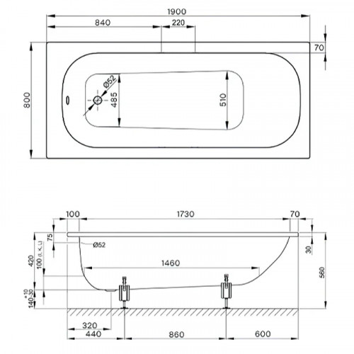Стальная ванна Bette Form 190x80 2951-000 AD с шумоизоляцией