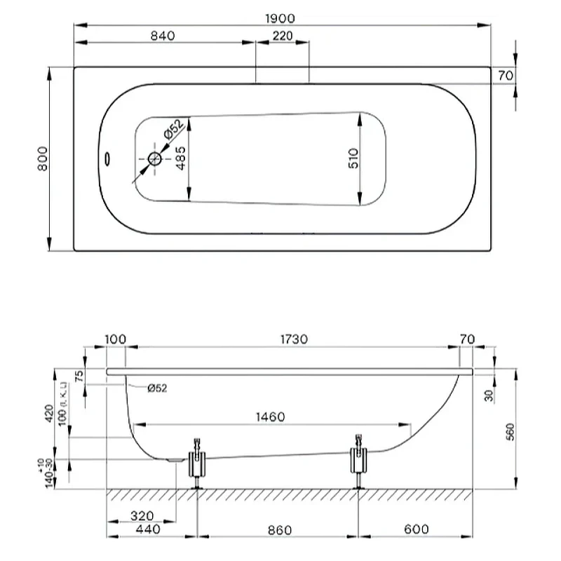 Стальная ванна Bette Form 190x80 2951-000 AD с шумоизоляцией