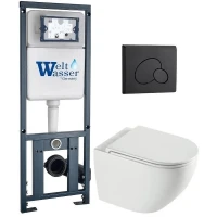 Комплект унитаза с инсталляцией WeltWasser MARBERG 410 + MERZBACH 043 XL GL-WT + MAR 410 RD MT-BL 10000013799 цвет Белый глянцевый с сиденьем Микролифт и клавишей смыва цвет Черный матовый