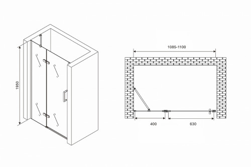 Душевая дверь Abber Zart 110 AG08110 профиль Хром стекло прозрачное