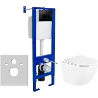 Комплект унитаза BelBagno Uno BB3105CHR/SC с инсталляцией Berges Atom 410 040332 с сиденьем Микролифт и Черной матовой клавишей смыва фаянс подвесной