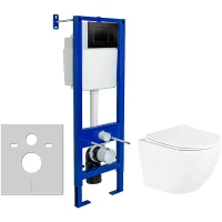 Комплект унитаза BelBagno Uno BB3105CHR/SC с инсталляцией Berges Atom 410 040332 с сиденьем Микролифт и Черной матовой клавишей смыва фаянс подвесной