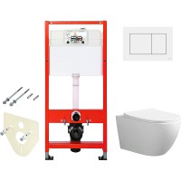 Комплект унитаза Ceruttispa Orlter Aria Tornado CT9955 с инсталляцией Tece Base 9400413 с сиденьем Микролифт и Белой клавишей смыва фарфор подвесной