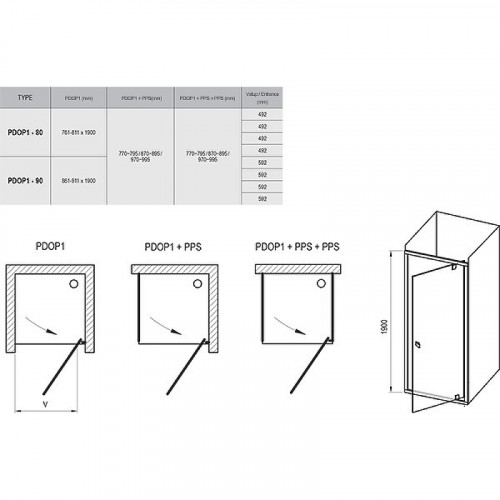 Душевая дверь Ravak Pivot PDOP1-80 03G40300Z1 профиль Черный стекло Transparent