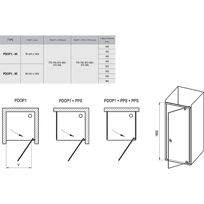 Душевая дверь Ravak Pivot PDOP1-80 03G40300Z1 профиль Черный стекло Transparent